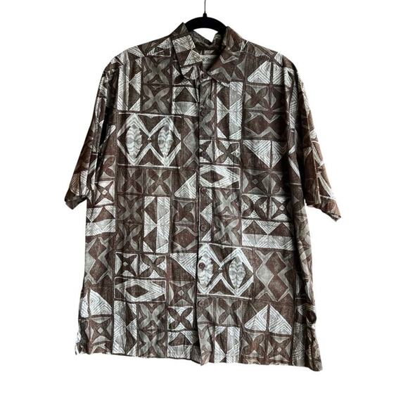Cooke Street Honolulu Vintage Men's Brown Tribal Hawaiian Shirt Size Large - Picture 8 of 8